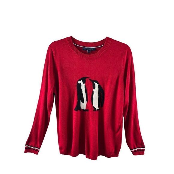 Tommy Hilfiger Penguin Novelty Print Lightweight Crew Neck Sweater Large Red - Picture 2 of 12